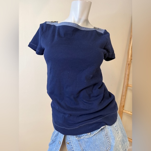 Lauren Ralph Lauren Navy Blue Zipper Cap Sleeve Boat Neck Women's M - Picture 2 of 8